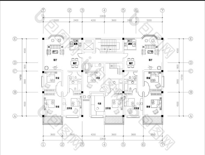 CAD家装户型图三室三厅