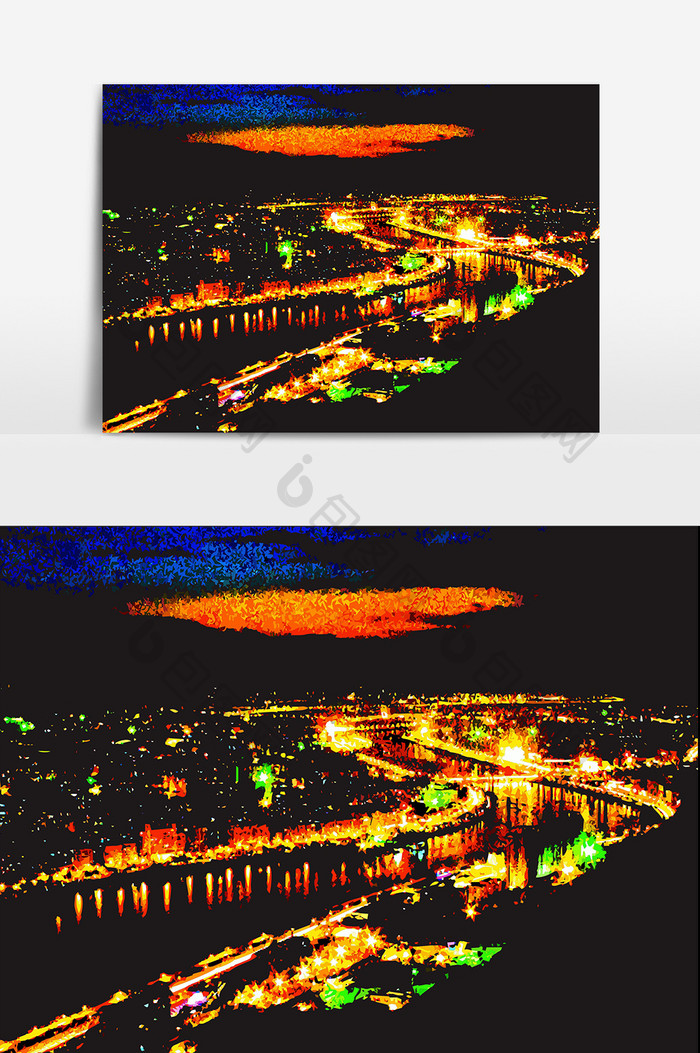 城市夜空矢量元素背景图