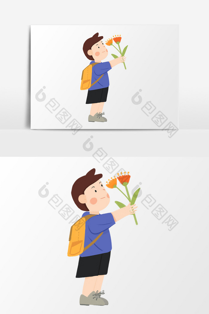 卡通送花的小孩插画元素素材