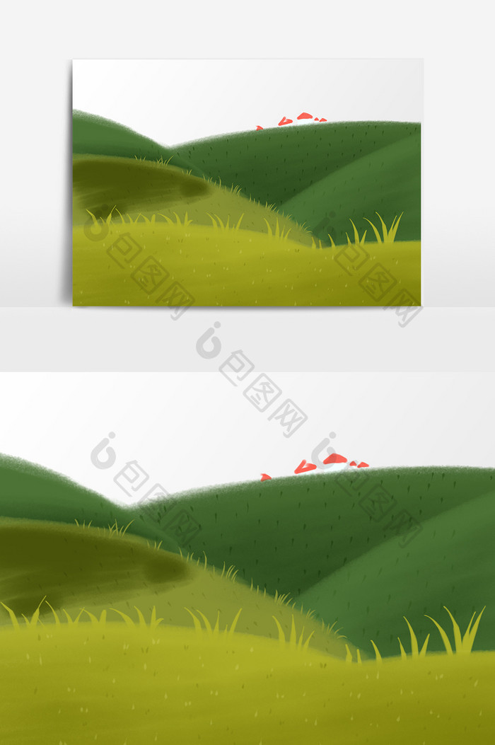 草地山坡插画元素素材