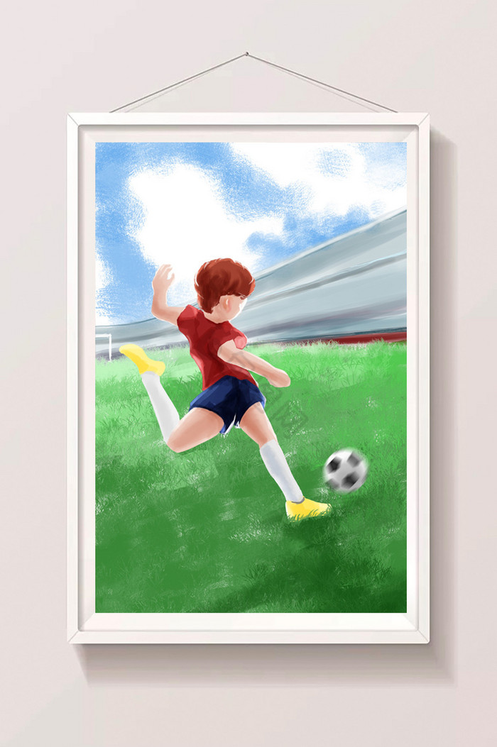 足球少年射门插画图片