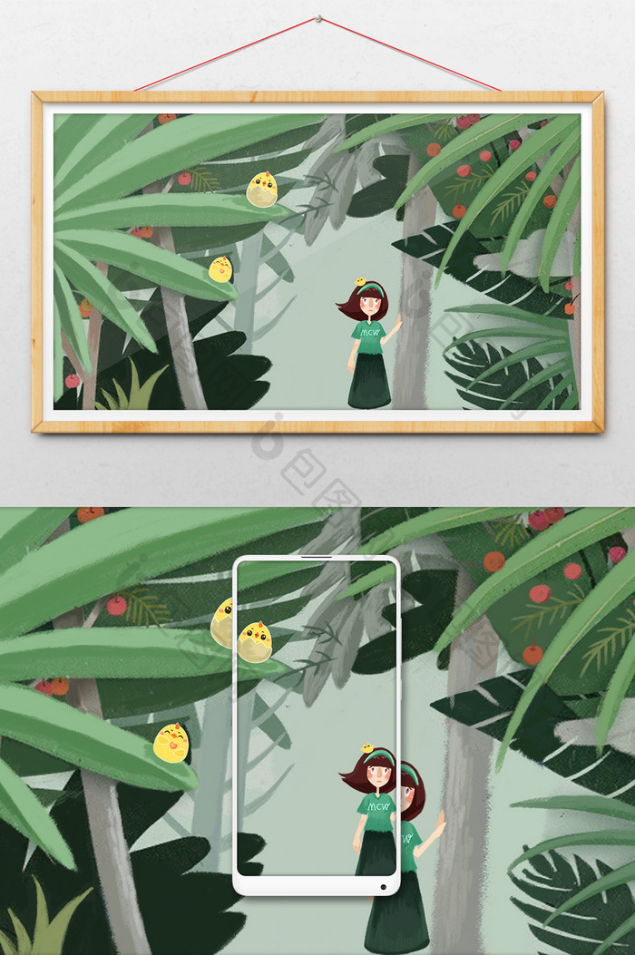 卡通漫画手绘夏日森林少女系列插画 图片下载 包图网