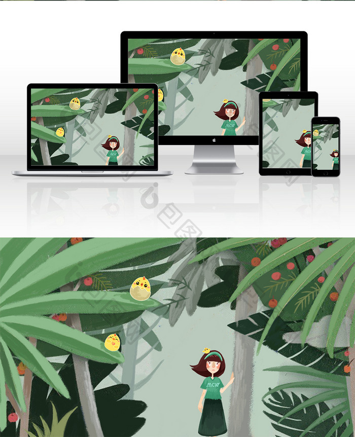 卡通漫画手绘夏日森林少女系列插画 图片下载 包图网