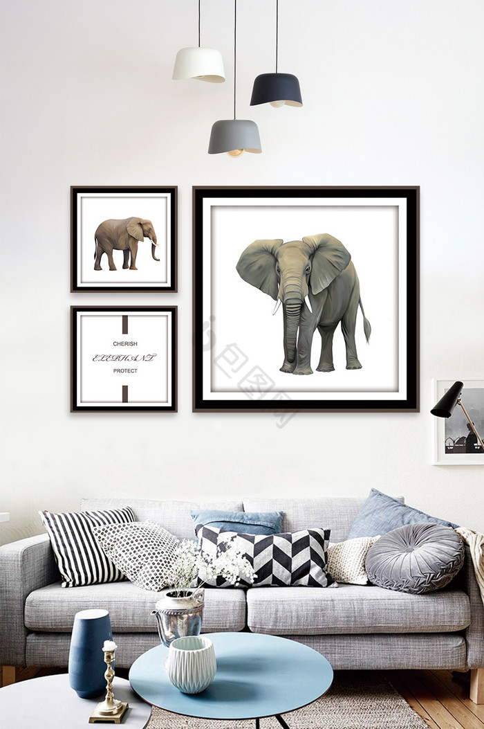 时尚简约动物大象图案装饰画图片