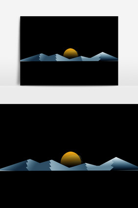 手绘山峰太阳元素