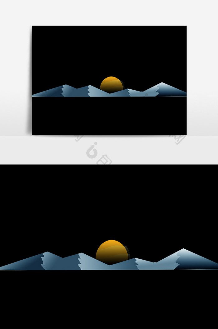 手绘山峰太阳元素
