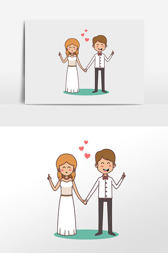 清新新婚情侣插画元素图片