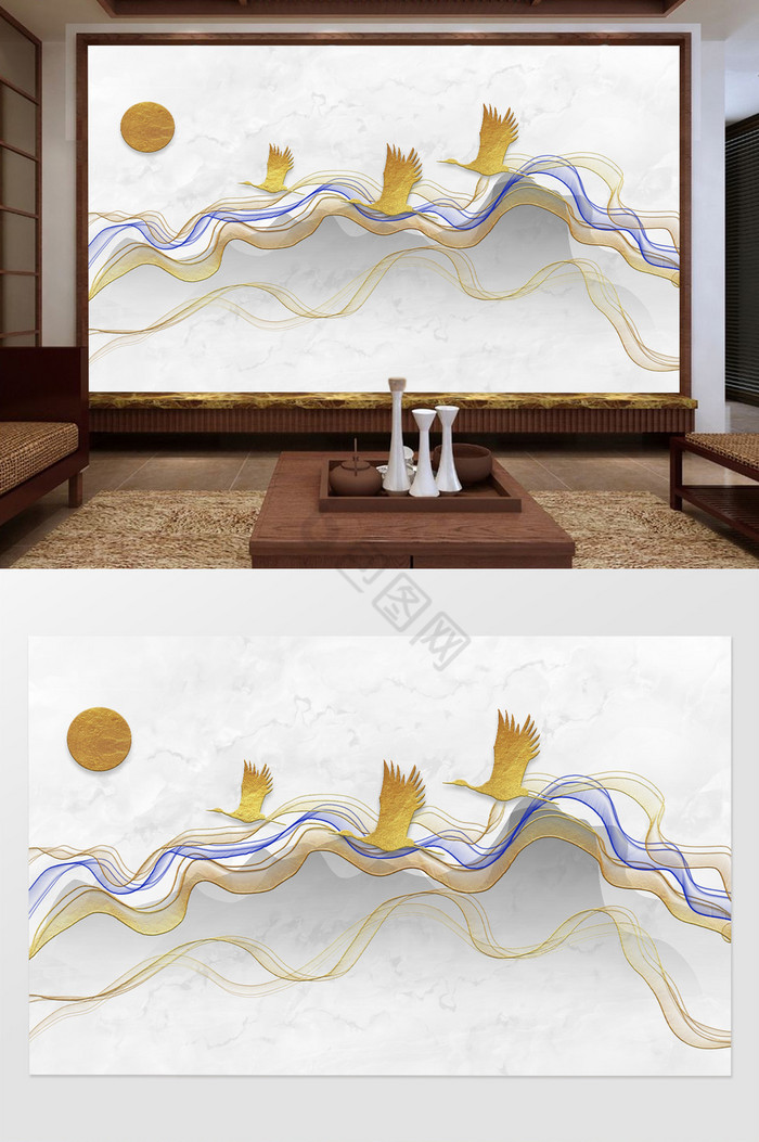 新中式抽象山水意境电视背景墙图片