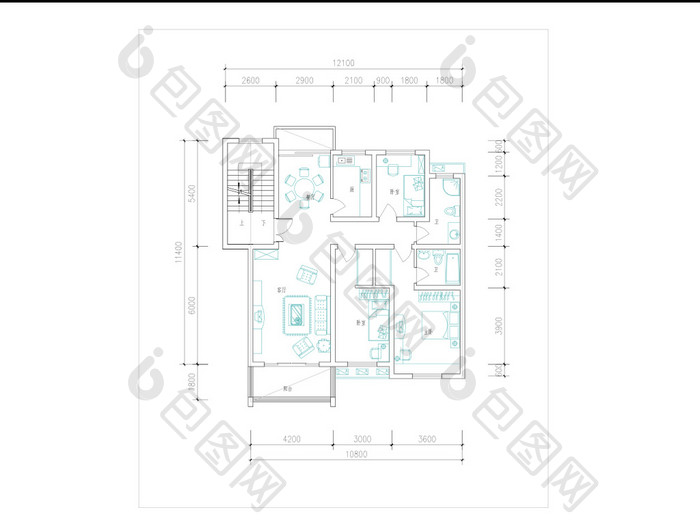 CAD家装三室两厅户型图