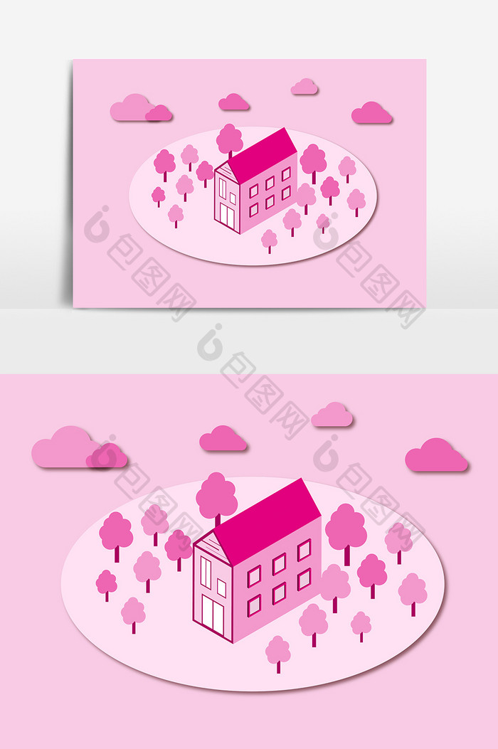 粉红建筑剪纸元素