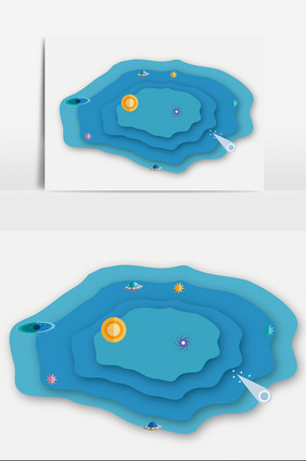湖泊剪纸设计元素