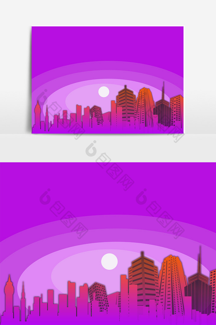 紫色建筑群设计元素