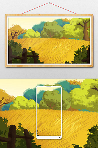 金色扁平风格金色森林背景插画图片