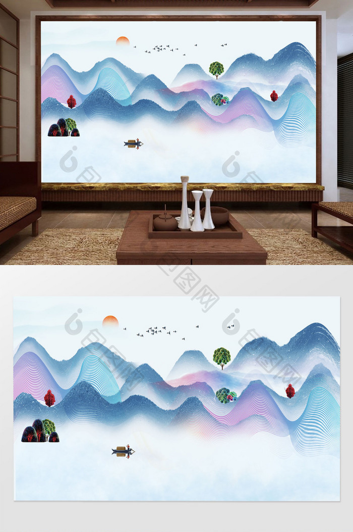 中国风禅意抽象水墨山水电视背景墙