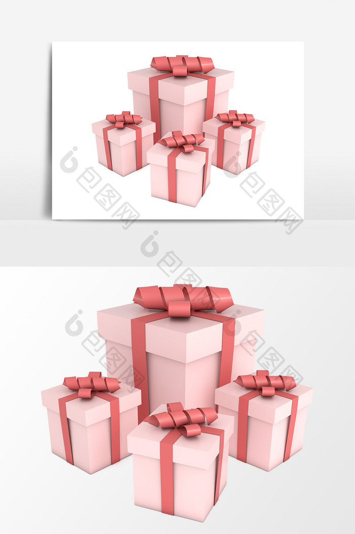 C4D粉色礼物盒模型节日装饰