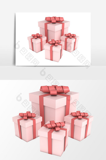 C4D粉色礼物盒模型节日装饰图片