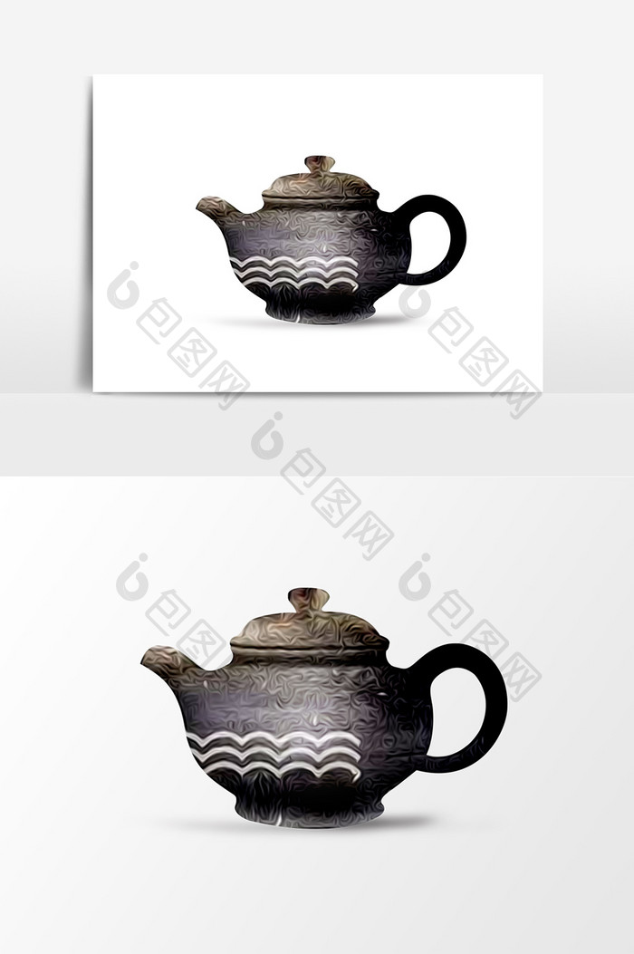 手绘陶瓷水壶茶壶元素素材