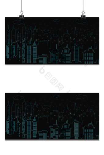 城市建筑群剪影线描背景图片