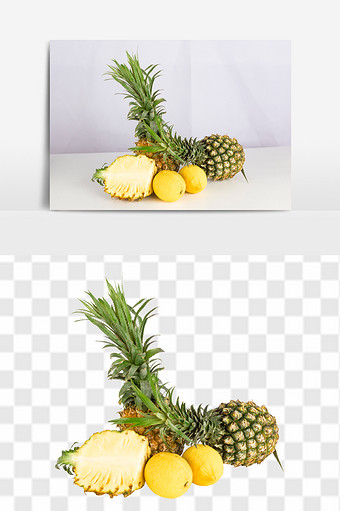 新鲜柠檬凤梨高清免抠透底热带水果组合元素图片