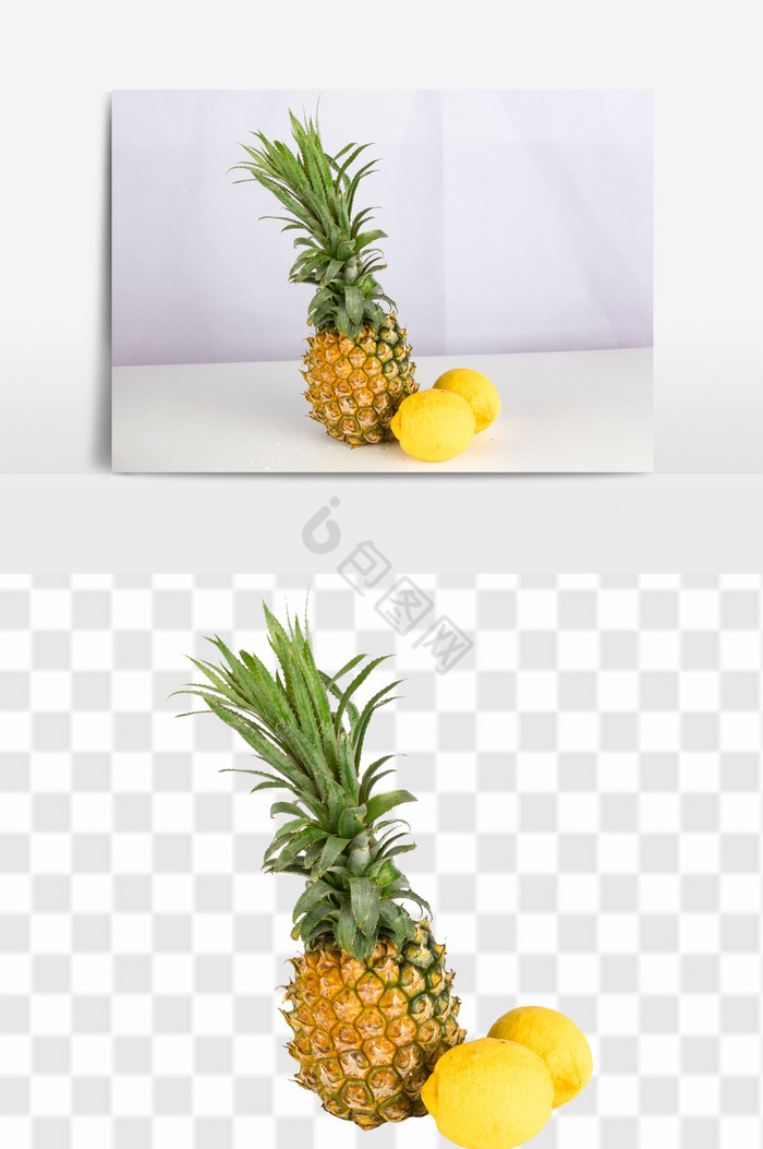 新鲜柠檬菠萝免抠高清透底热带水果组合图片