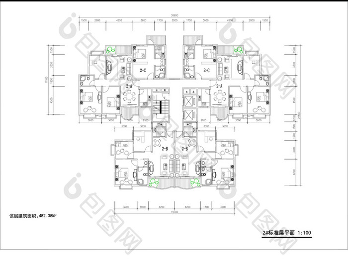 CAD家装两室两厅一书房