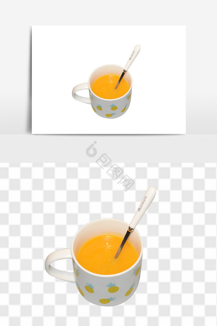 极简菠萝带勺杯子图片