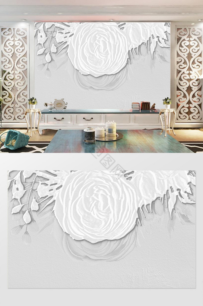 花卉浮雕背景墙3D花卉装饰画花卉壁画图片