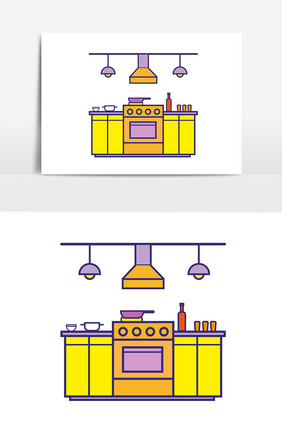 厨房小房子扁平化风格元素