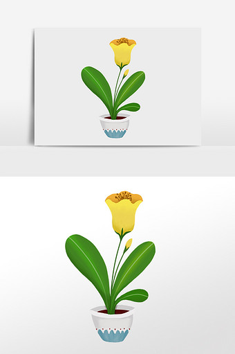 手绘盆栽系列黄色的花图片