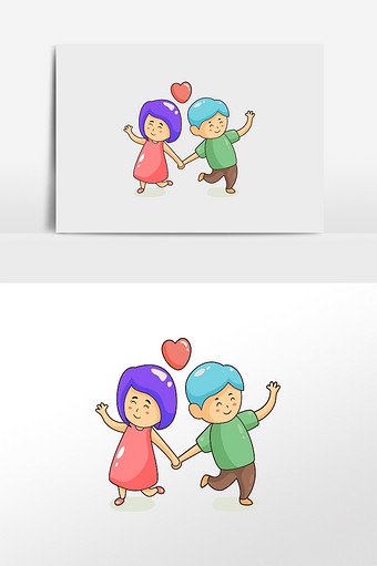 卡通情侣爱情插画元素图片