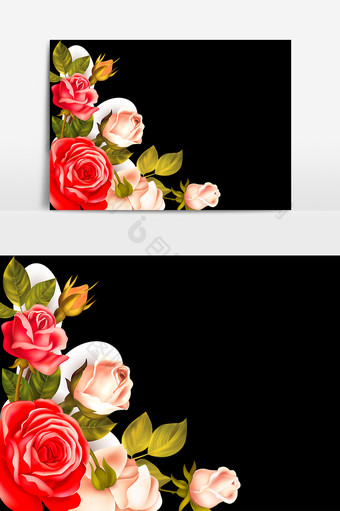 手绘玫瑰花叶子元素素材图片