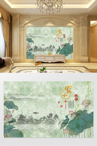 中式家和富贵大理石背景墙图片