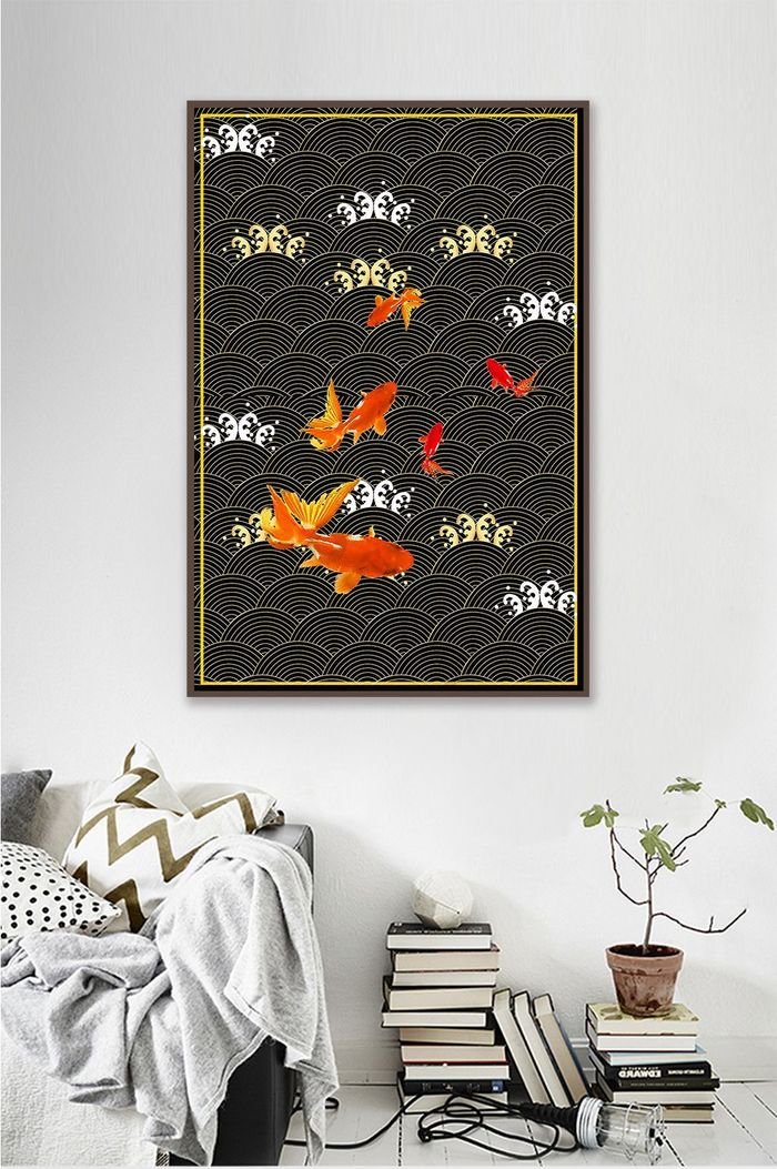 抽象金色纹理图案游鱼装饰画图片