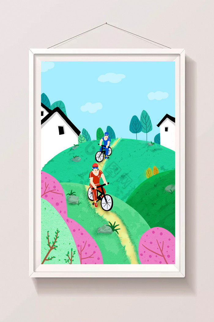 春季骑行运动插画图片