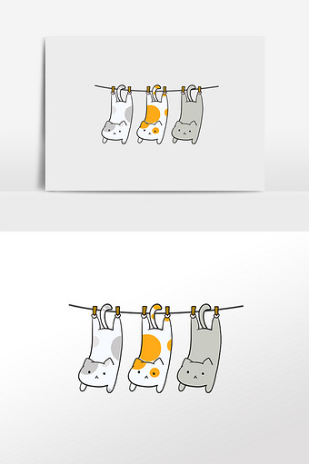 卡通可爱三只小猫插画元素图片