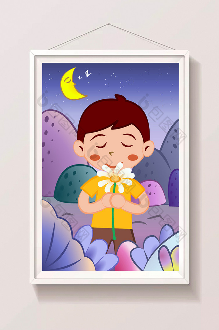 六一儿童节夜空下的心愿卡通儿童插画