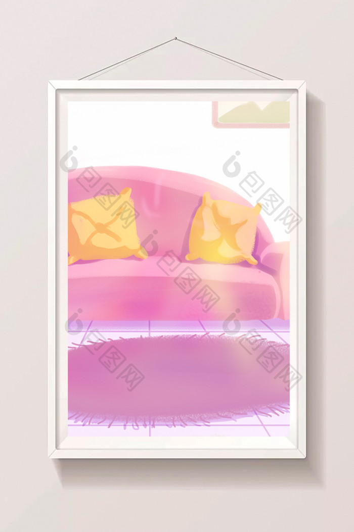 水彩唯美粉色室内沙发