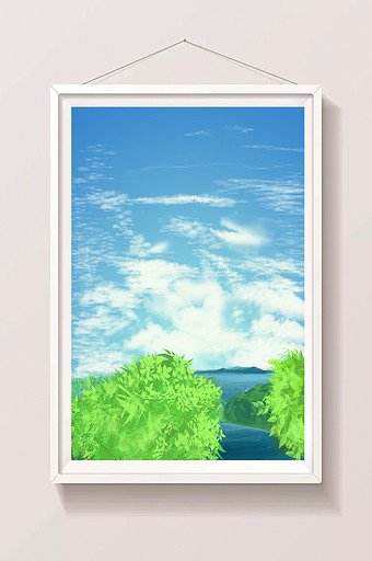 清新夏季河流风景插画图片