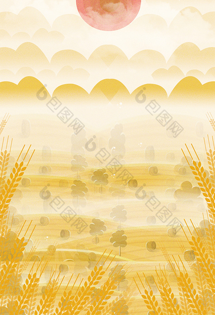 卡通水彩金色麦子插画
