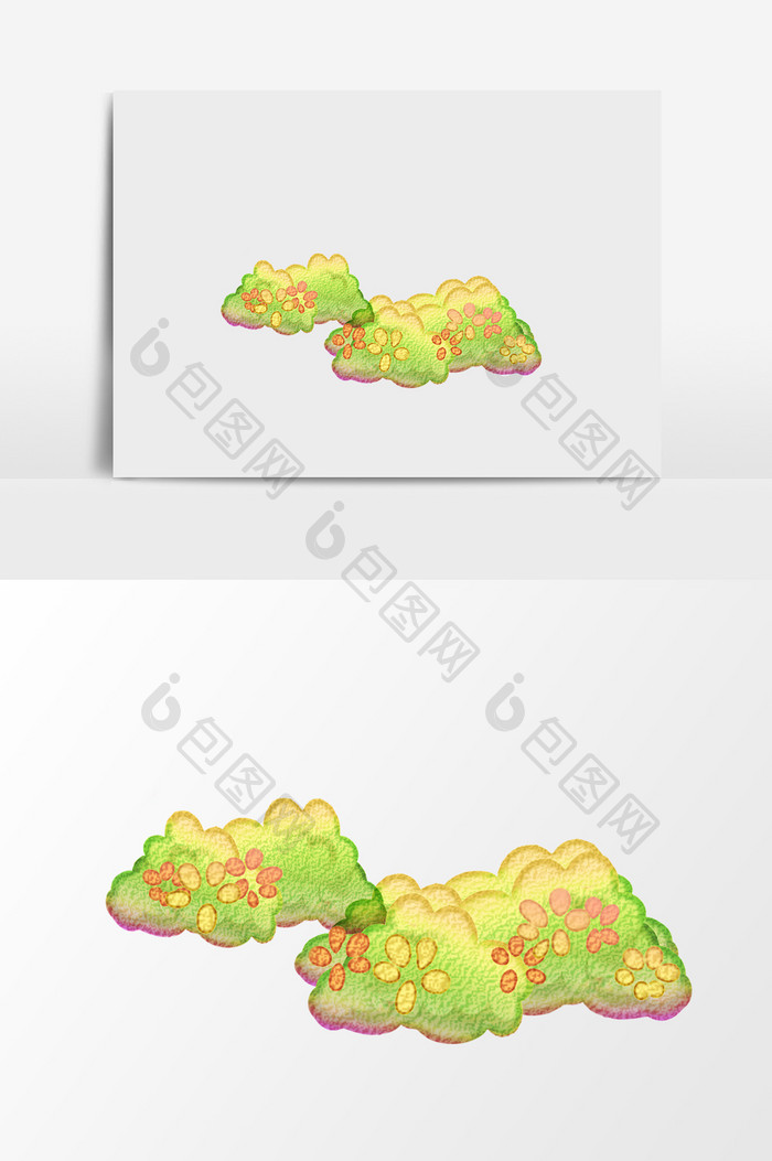 水彩手绘卡通草丛