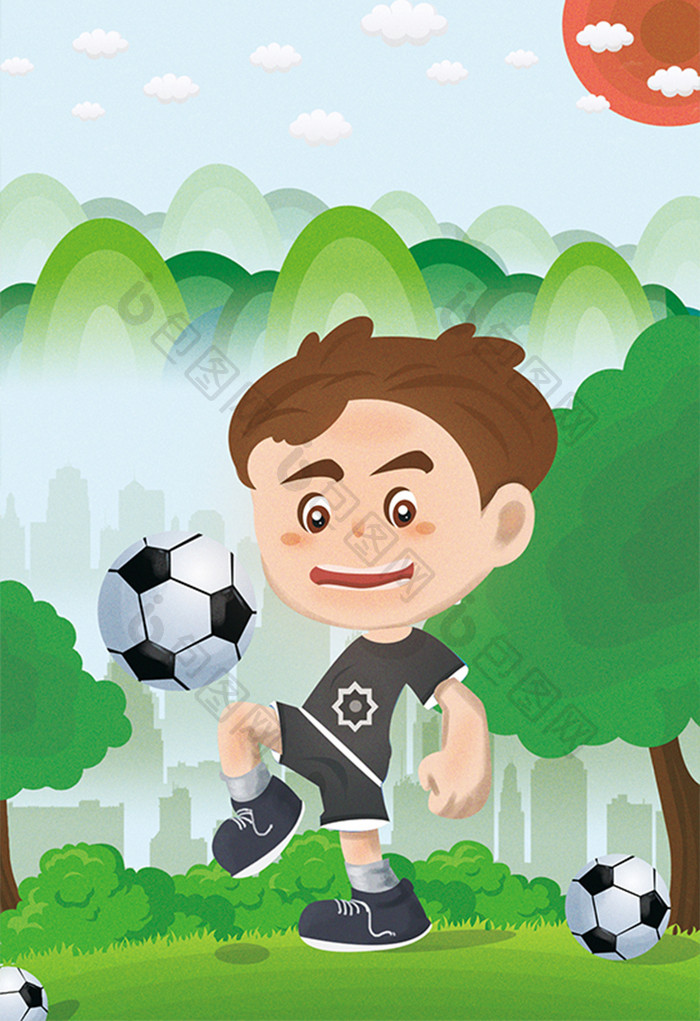 创意动感卡通足球系列插画设计