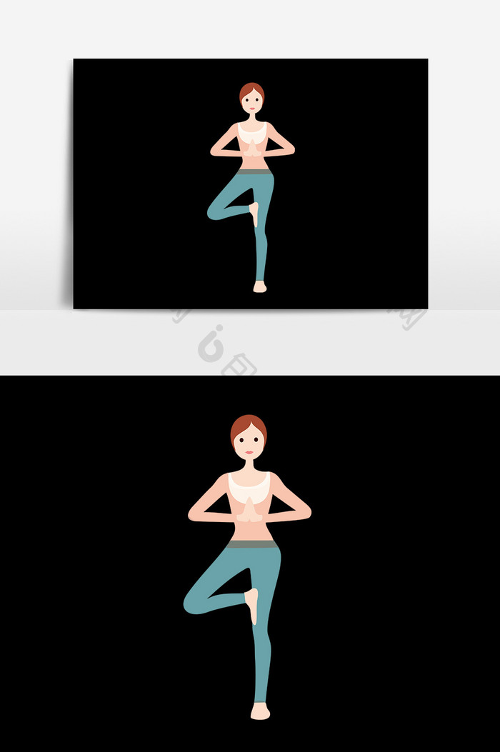 卡通漫画锻炼瑜伽少女