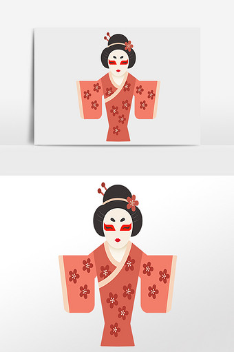 扁平化日系日本和服歌舞伎插画元素图片