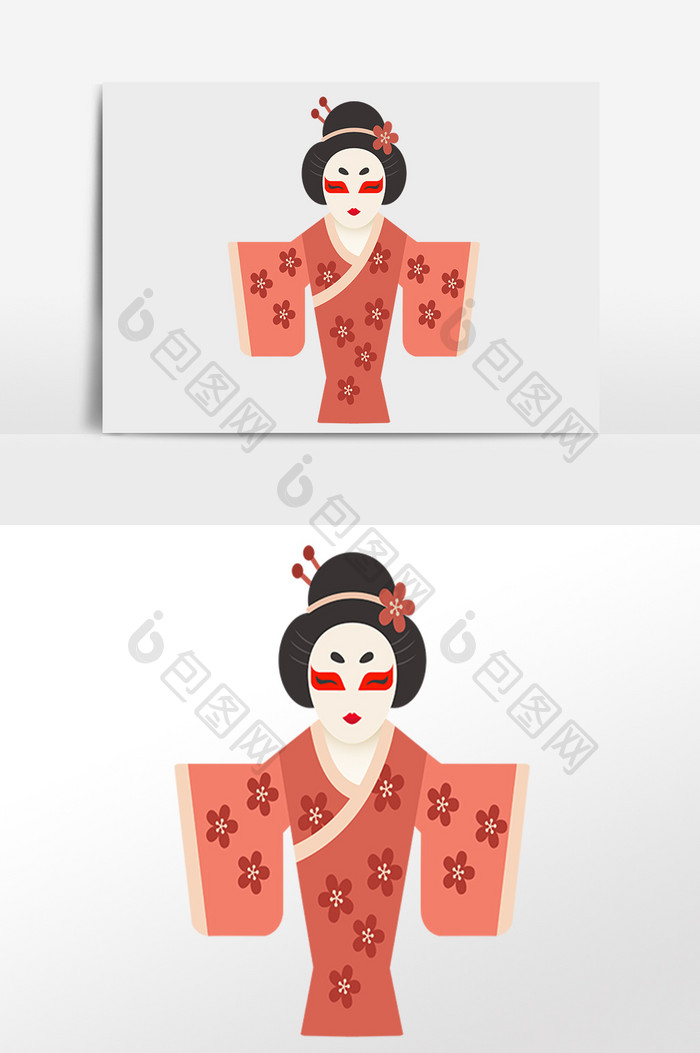 扁平化日系日本和服歌舞伎插画元素
