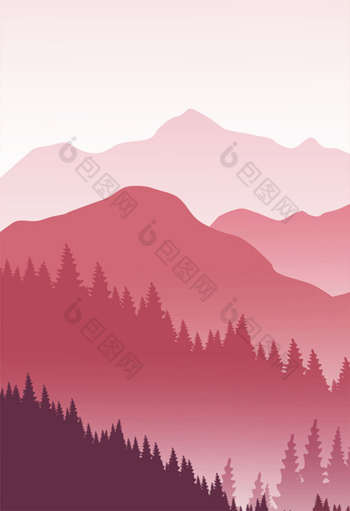 粉色扁平插画手绘风景背景素材