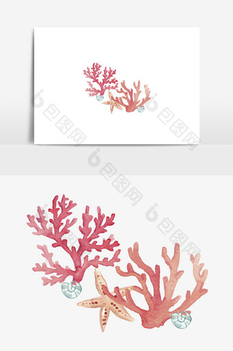 可爱简约水彩水墨海底珊瑚礁矢量元素图片