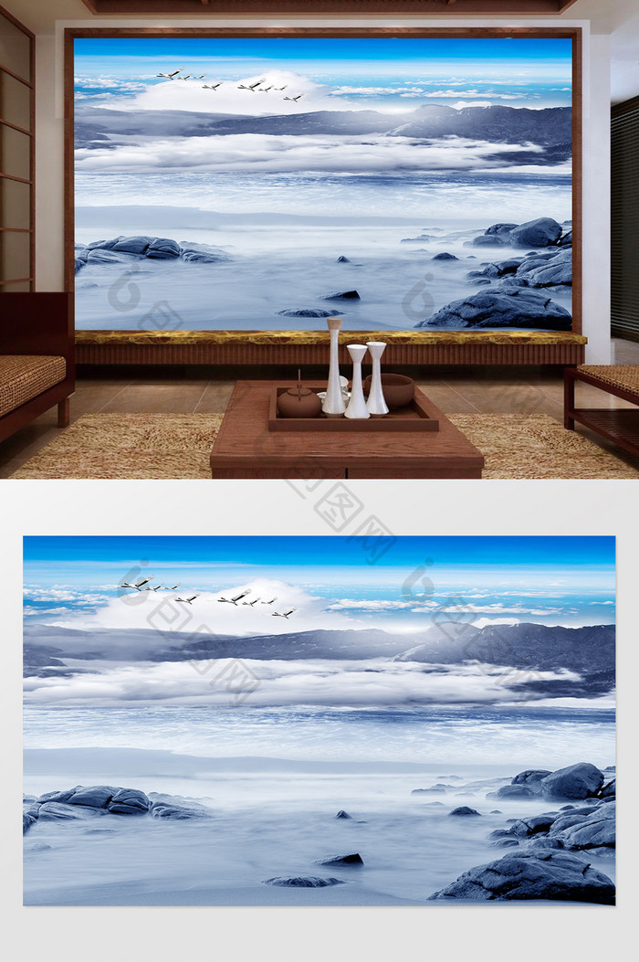 新中式意境水墨山水电视背景墙中式风情