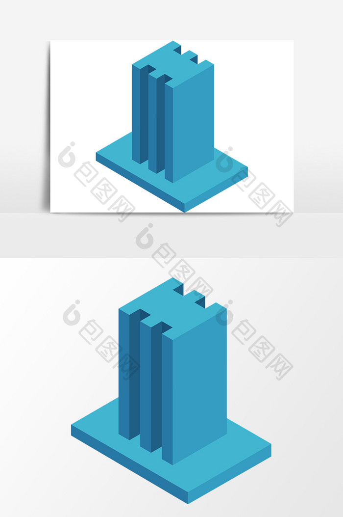 蓝色独立建筑剪影类元素