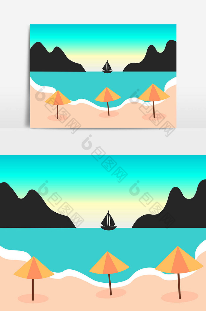 插画元素手绘元素沙滩太阳伞图片