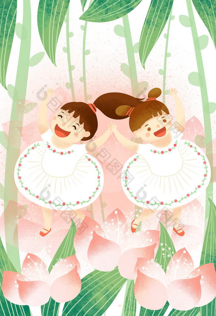 唯美梦幻儿童节跳舞的花仙子插画配图海报